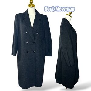 Bert Newman Petite Wool Coat Womens 14 Charcoal Gray Double Breasted Long Jacket